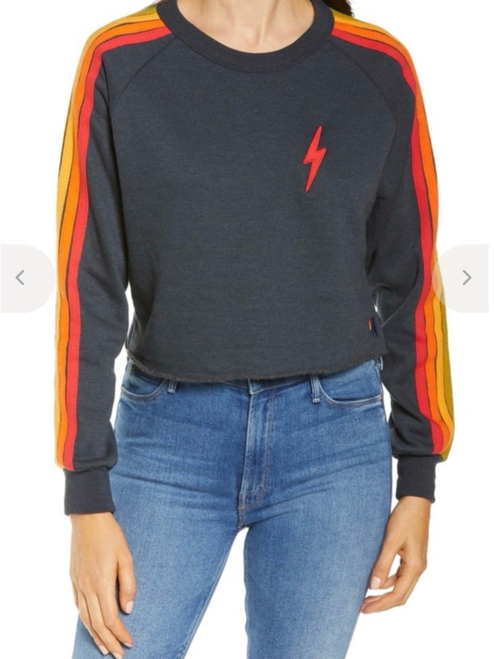 Aviator Nation Authentic Charcoal Cropped Sweatshirt Thunder Bolt